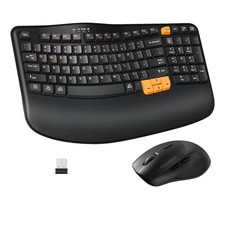 Wireless Keyboard and Mouse Combo, 2.4G Wave Keys Ergonomic Keyboard with Pal...