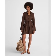 Madewell Dress Womens 8 Brown Tie Front Shirt Roasted Chicory Linen Blend