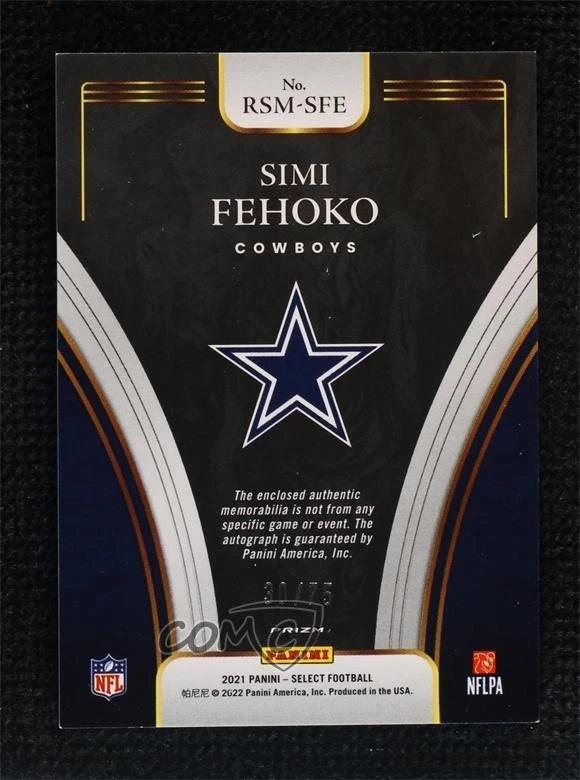 2021 Select Rookie Signature Memorabilia Blue Prizm /75 Simi Fehoko Auto RC - Image 2 of 2