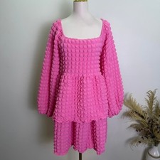 Simply Southern Size XL Pink Popcorn Textured Tiered Mini Dress