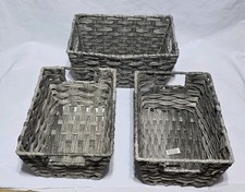 3 Med Size Baskets with Handles Wicker Storage