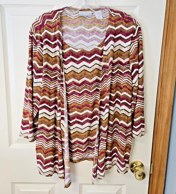 Alfred Dunner Top Chevron Open Cardigan Style Blouse Size Medium Petite