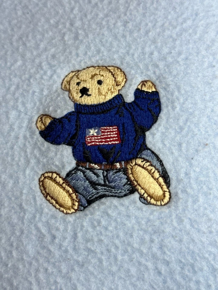 VTG Ralph Lauren Polo Bear Embroidery Light Baby Blue Fleece Throw Blanket 50x60 - Image 2 of 4