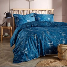 Christy Japanese Maple King Duvet Cover + 2 Pillowcases in Teal Blue & Gold BNIP
