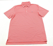 Vineyard Vines Polo Shirt Mens Small Coral Blue Striped Short Sleeve Stretch