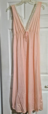 Phil Maid Pink White Nylon Lace Long Nightgown Size Small Vintage