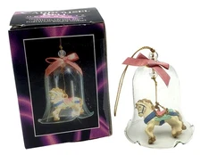 J.S.N.Y. Carousel Horse Glass Bell Ornament In Box Taiwan