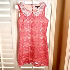Gracia Pink Lace Dress M Embroidered Peter Pan Collar Retro Mod Valentine