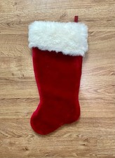 Thick Plush Christmas Stocking Traditional Red With White Trim 19"