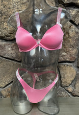 VICTORIA'S SECRET SHINE STRAP PUSH UP BRA  THONG SET 34B/S ROSE GARDEN NWT 99