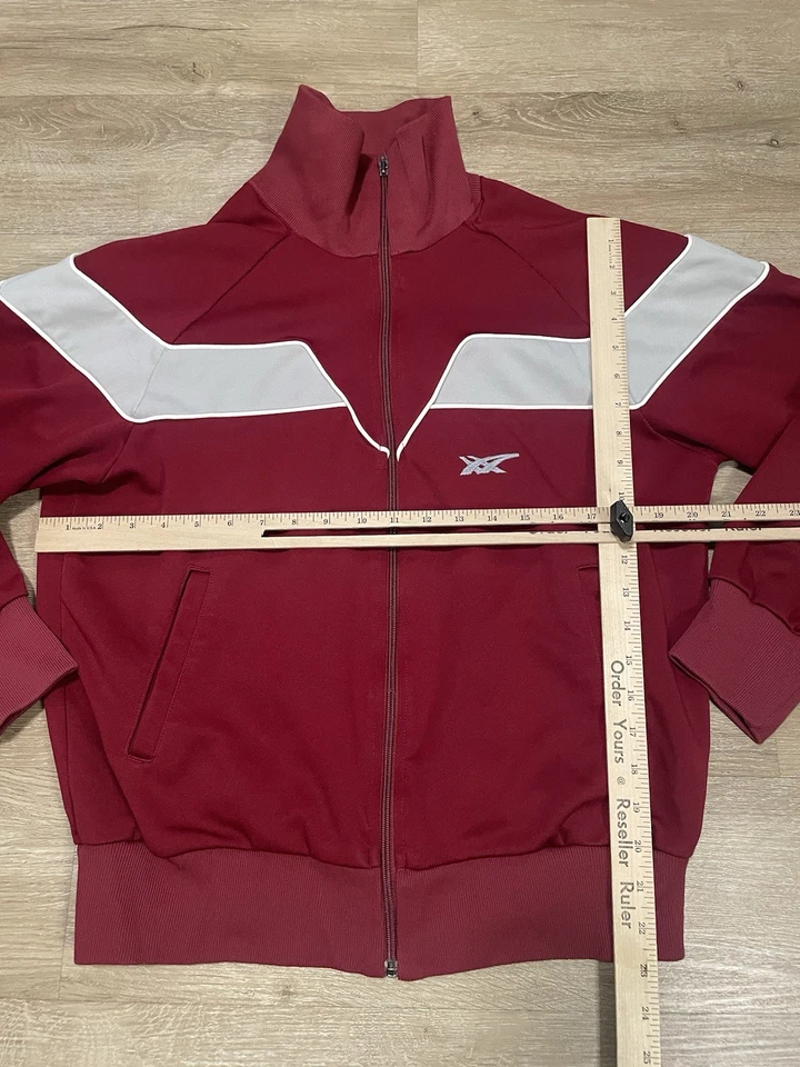 VTG Asics Chaqueta de Pista Hombre Sz M Rojo Gris Hecho en EE. UU. Núcleo de tenis con cremallera completa Foto 4 de 4