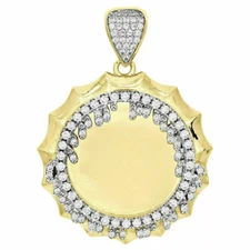 10K Yellow Gold Over Memory Picture Medallion Frame Pendant Drip Charm 2" 3.2 Ct