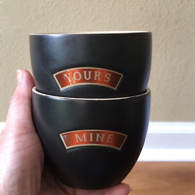 Set Of 2 Yours Mine Small Black Beige Espresso Coffee Cups Dessert 1cup Capacity