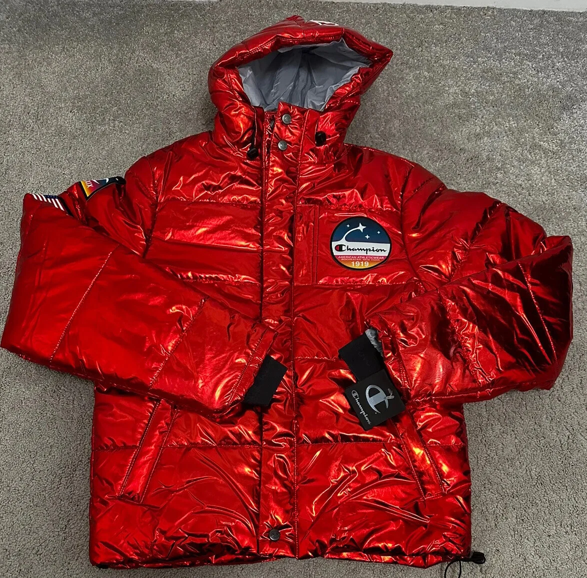 Champion Nasa Jacket Men Small Red Puffer Metallic Coat Limited Edition Zip  Up | eBay