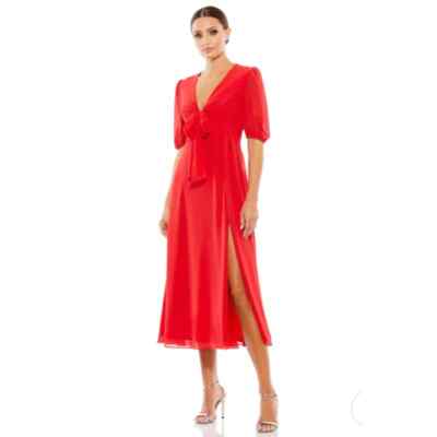 red midi dress flowy Radiant Reverie Red Linen Midi Dress