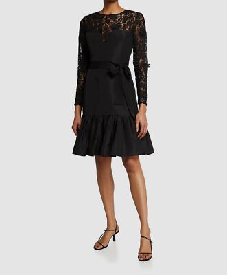 $1990 Carolina Herrera Women's Black Silk Floral Lace Self-Tie Dress Size 2  | eBay