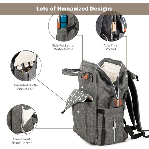 Large Diaper Bag Mummy Travel Backpack w/ USB Charge Port Nappy Bottle Bag - Picture 5 of 6