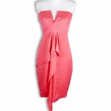 StyleStalker Sz M Cocktail Dress Coral Strapless Plunge Womens Satin Bodycon