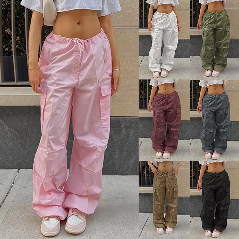 Women Baggy Cargo Pants Drawstring Low Waisted Casual Loose Pants Trousers  with Pocket Streetwear