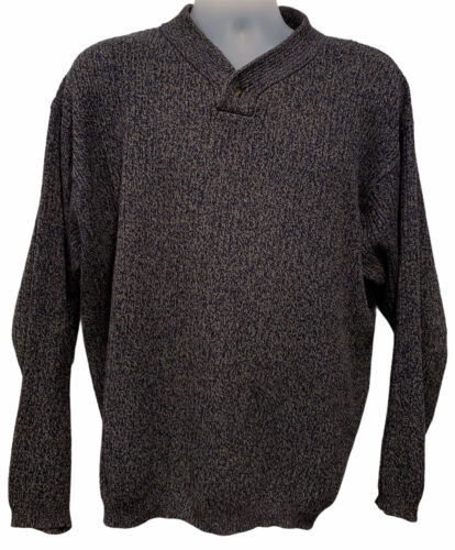 Vintage EDDIE BAUER Heather Speckled Heavy Cotton Ribbed Henley Sweater, Mens XL
