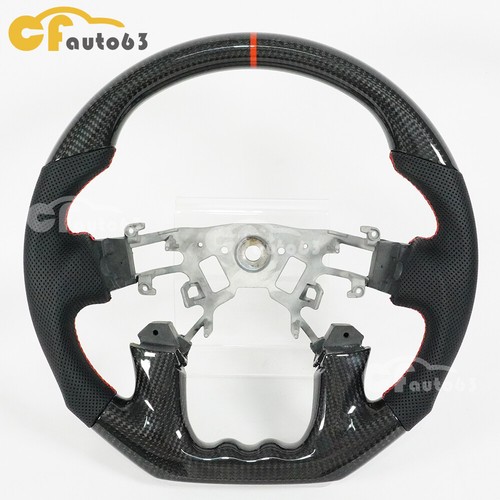 Real Carbon Fiber Leather Steering Wheel Fit Nissan Patrol Y62 TITAN 12-18 - Picture 2 of 8