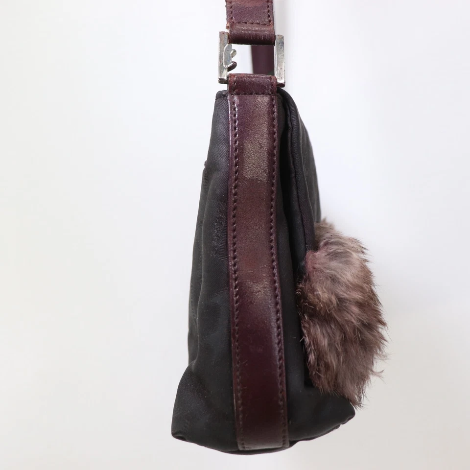 Bolso de Hombro A. Testoni Cuero Marrón Borde de Piel Púrpura Firma Bolso en Relieve Foto 4 de 4