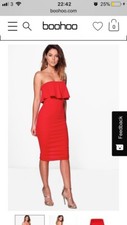 boohoo size 6-8 bandeau frill midi dress burgundy 