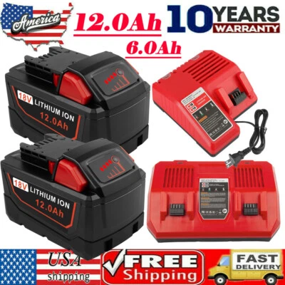 BATTERY FOR MILWAUKEE FOR M18 12.0AH 8.0AH 6.0AH 18V CAPACITY CHARGER 48-11-1850