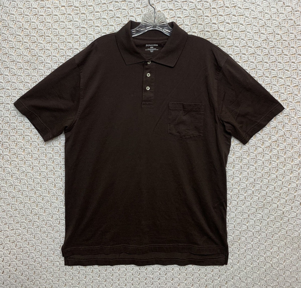 Johns Bay Polo Shirt Mens Medium Brown Short Sleeve Button 100% Cotton  Rugb