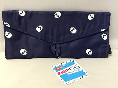 Staples Teen Vogue Pencil Pouch W/Snap Closure ~ Dark Blue W/ White Skulls