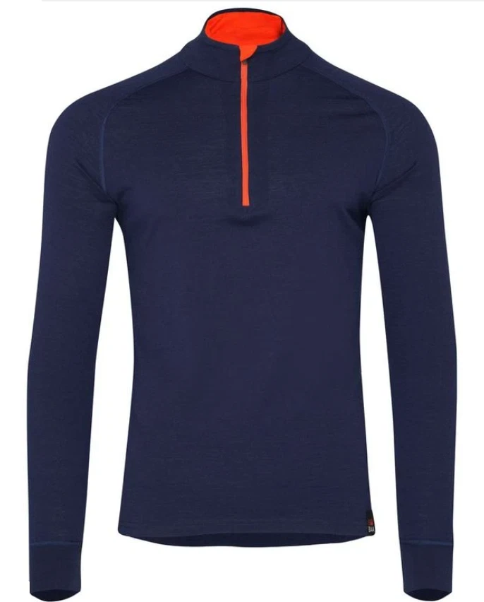 Isobaa Zip Neck 100% Merino Wool Navy Sleeve Top T-Shirt Jacket Sweater Size M