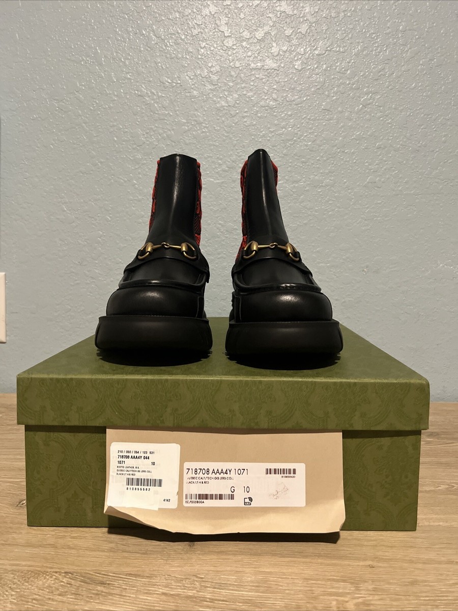 Gucci Mens Leather Horse Bit Logo Lug Sole Boot size UK 10/ U.S.