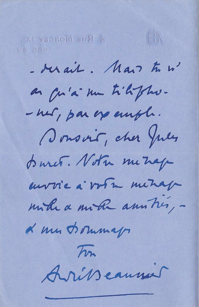 André BEAUNIER - signed autograph letter to Jules HURET