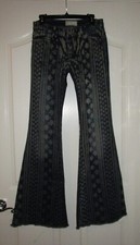NWT  128 Free People Women's Printed Flare Jeans Cotton 28 Boho Bohemian Hippie