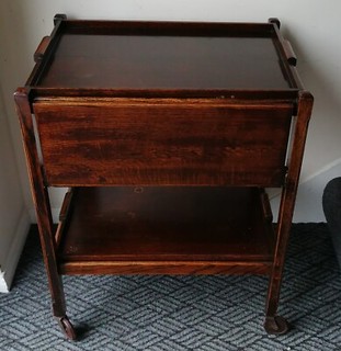 Antique / Vintage Double Trayed Foldable Wooden Butlers Table Trolley