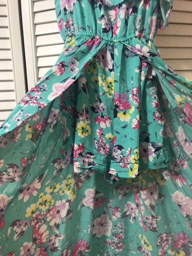 RMLA Girls (2) One White And One Teal Floral Dress Rompers 100% Rayon Size 12 - Picture 3 of 6