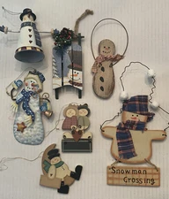 Assorted Snowman Christmas Ornaments Lot Of 7 Wood & Metal