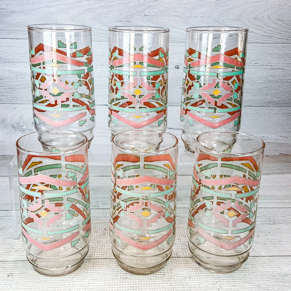 Juego de 6 vasos vintage de 14 oz Southwest Heritage rosa azul Foto 2 de 4