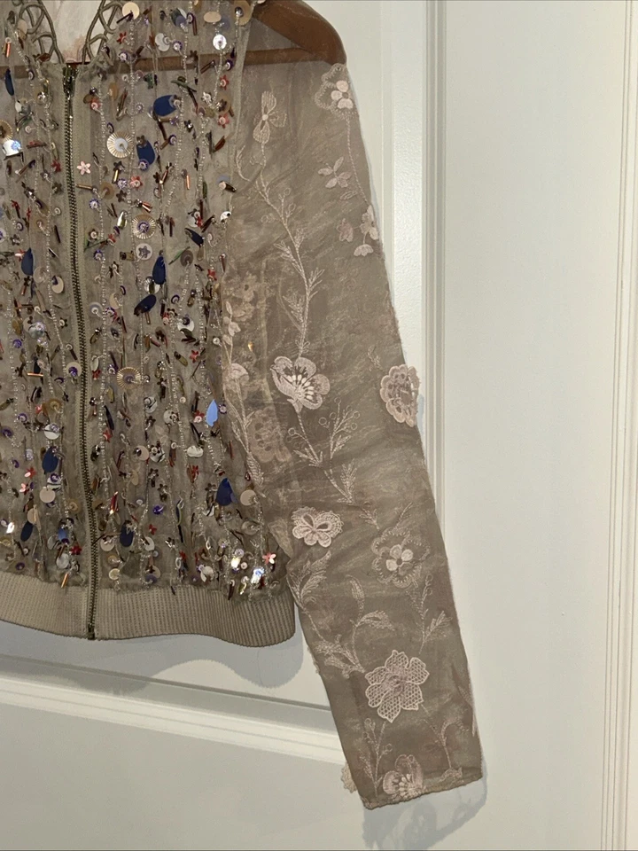 Chaqueta de Noche Elie Tahari Seda Poliéster Rosa Lentejuelas Talla XS Cremallera Completa Foto 4 de 4