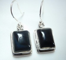 Black Onyx Rectangle 925 Sterling Silver Dangle Earrings