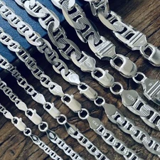 Real Sterling Silver Mens Diamond Cut Mariner Chain Necklace Stamped 925 Italy 