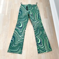 70s Pants Women Green Groovy Motel Trousers High Waisted Flare Leg Size S NWT