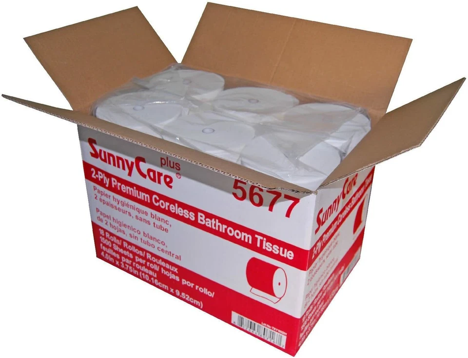 Sunnycare 5677 White 2-Ply 1500 Sheets/roll Compact Coreless Bath Toilet Paper