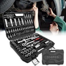 108X Ratchet Torque Wrench Kit Hand Repair Tool For Car 1/4"&1/2" Socket Set Kit