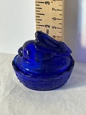 Bunny on a basket Cobalt blue glass salt cellar