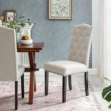 SONGMICS Set of 2 Dining Chairs with High Back, Tufted Design Beige OS173