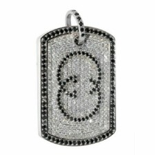 2Ct Round Cut White/Black Diamond Dog Tag Pendant 14K White Gold Over Free Chain