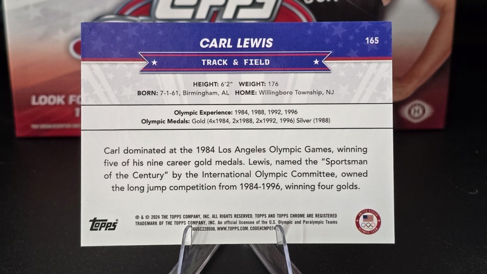 2024 Topps Chrome Olympics US Track & Field Carl Lewis 165 Gold