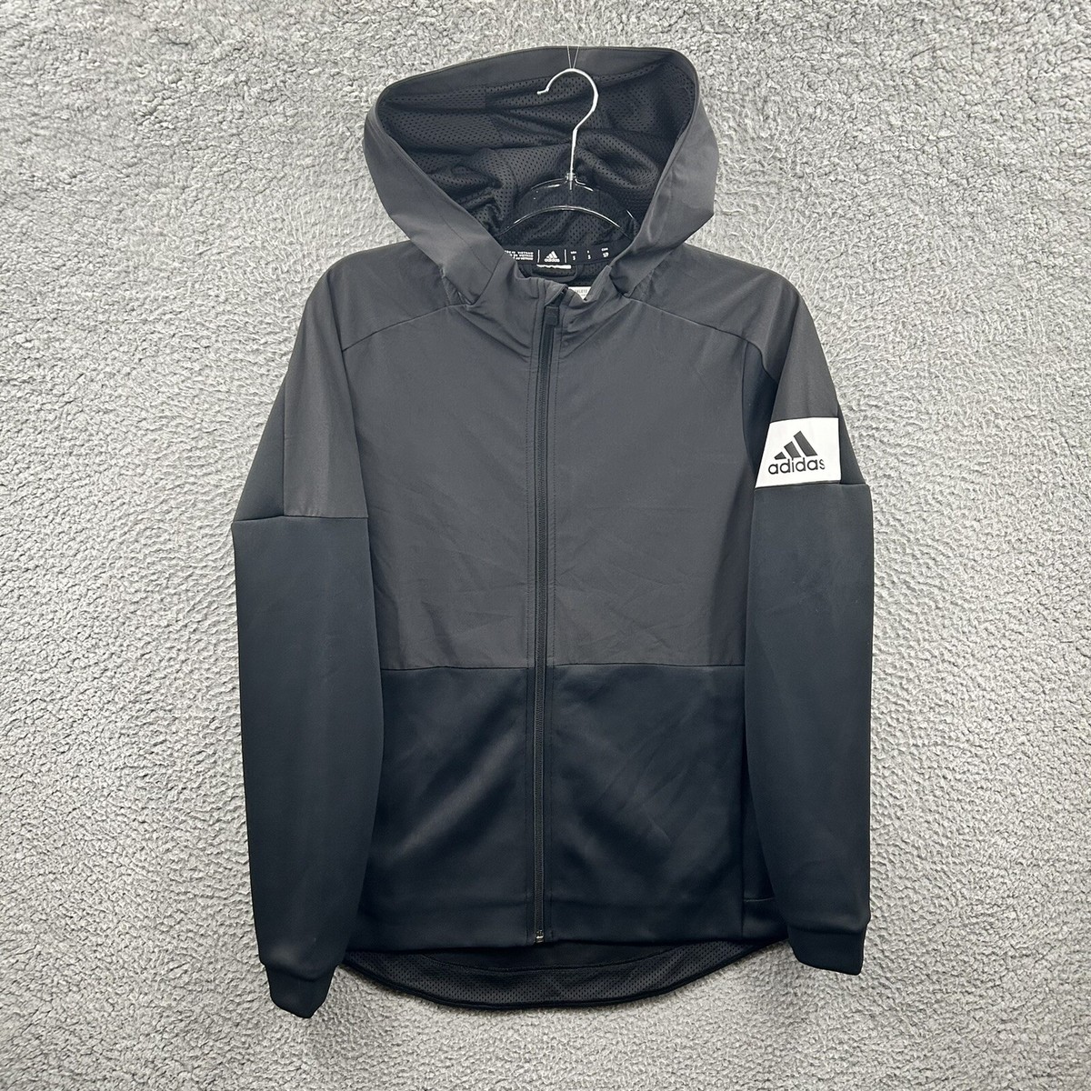 Adidas Jacket Mens Small Black Full Zip Wind Rain Coat Golf