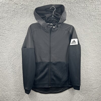 Adidas Jacket Mens Small Black Modern Athletic Windbreaker Full Zip Hooded Train